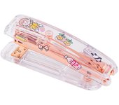 Grapadora multifuncional, portátil, elegante, minimalista, de oro rosa transparente, ideal para escuela, oficina, estudiantes, tamaño mediano.