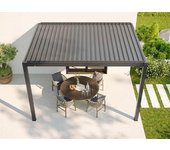 Pérgola bioclimática adosada de aluminio 12m² - 3x4m - dos estores incluidos - antracita - 29 lamas de acero galvanizado - inclinable 90° - cenador