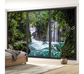 Papel pintado panorámico trampantojo ventanal - cascada