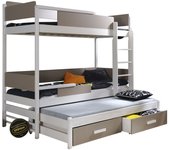 Litera henderson 114, litera con cama extra, de color marrón claro, 90x190, 90x200, madera, somieres, 98x208x183cm