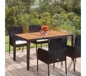 Vidaxl mesa de jardín superficie de madera ratán pe negro 150x90x75 cm