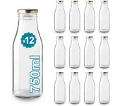 12 botellas de vidrio vacías de 750 ml con tapa | botellas de vidrio para jugo, leche, barbacoa, salsas | ideales para picnics, bodas y fiestas