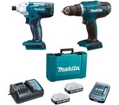 Taladro sin cable df4880 + llave de impacto td127d con batería y cargador + 30 brocas - makita - dk18a35x1