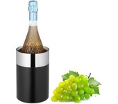 Relaxdays enfriador botella vino doble pared, vino, cava y vino espumoso, acero inox., 18,5x12cm, negro/plateado