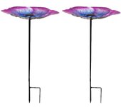 Comedero para pájaros con flores de hierro, complemento simple para decoración de patio al aire libre, morado y azul, 2 uds.