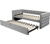 Sofá cama, cama extensible, en suave terciopelo, gris claro, 90 x 200 cm, con somier de listones