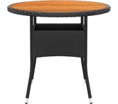 Mesa de jardín madera acacia y ratán sintético negro ?80x75 cm