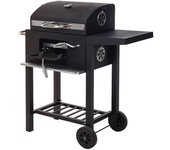 Wellhome - barbacoa de carbón color negro con doble parrilla y mesa auxiliar h.96cm