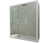Mampara de ducha 3 lados deslizante 70x150x70 cm de pvc blanco h 200 vidrio transparente mod. star trio