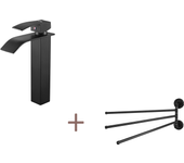 Auralum max mezclador grifo de lavabo cascada negro moderno mezclador grifo baño+toallero de acero inoxidable304 con 3 barras 180° girativas,negro