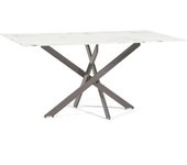 Mesa de interior 160x90 cm con tablero de vidrio y patas de metal morgan mármol blanco/tórtola