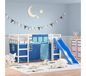 Vidaxl cama alta para niños con cortinas madera pino azul 80x200 cm
