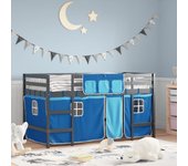 Vidaxl cama alta para niños con cortinas madera pino azul 90x190 cm