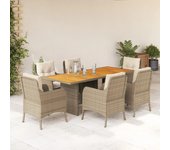 Conjunto de comedor de jardín y cojines 7 piezas polirratán beige