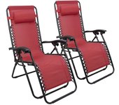 Set de 2 sillas de exterior silla plegable gravedad zero tumbona rojo burdeo para jardín, playa, piscina