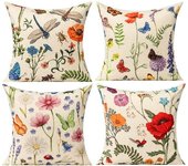 Fundas de almohada decorativas de 18 x 18 para exteriores, primavera, verano, jardín, flores, casa de campo, muebles de exterior, banco, juego de 4 co