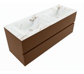 Mondiaz vica dlux 130cm mueble de baño color rust con 2 cajones. con lavabo cloud doble 2 orificios color frappe