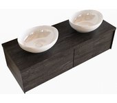 Mondiaz lush 120cm mueble de baño dark brown con 2 cajones. con lavabo doble 2 orificios blanco brillo