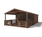 Caseta de jardín de madera-4x3 m - 24 m2 con terraza- impregnada - dom595+dom541+dom542+pod05 - altanka