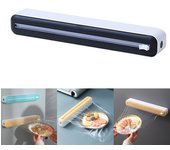 Dispensador magnético de film transparente 2 en 1 para alimentos, caja de almacenamiento con cortador de film transparente, accesorios de cocina