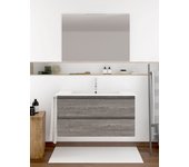 Mueble de baño suspendido ibiza de 2 cajones incluye lavabo y espejo - roble smoky 90 x 45 cm seno centrado