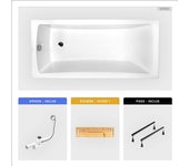 Bañera rectangular - 160 x 70 cm - sin mueble - con patas - repisa de bambú - desagüe cromado - optima