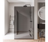 Bernstein - 2 mampara de ducha italiana 70x200cm + 70cm, cristal ahumado nano 10mm, perfil de pared + suelo de inox negro mate - ex102