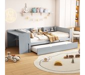 Cama individual 90x200 cm con cama nido - con escritorio al lado - gris