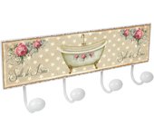 Percha pared metal diseño retro vintage decoración salle bain baño con 4 ganchos porcelana