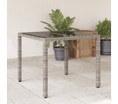 Mesa de jardín con tapa de cristal gris 90x90x75 cm mimbre resina