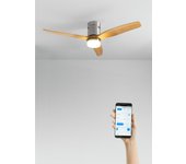 Wind calm natural wood - función verano/invierno - ventilador de techo 40w silencioso ø132 cm con luz, wifi y mando a distancia