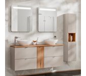 Conjunto de muebles con doble lavabo 140cm 4 cajones 1 puerta y columna manoa cachemira y madera