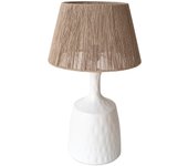 Lámpara de cerámica blanca con tulipa de seagrass natural