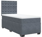 Cama con somier tapizado y colchón de terciopelo gris oscuro 90x200 cm