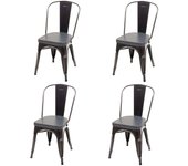 Juego de 4 silla de comedor hwc-h10e, silla de cocina silla, chesterfield metal piel sintética industrial gastro ~ negro-gris