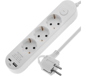 Regleta de 3 enchufes schuko con 1 puerto usb y 1 usb-c blanca y cable de 1.5m