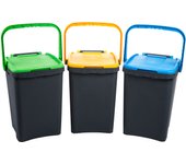 Cubo de basura de 50l ecoplus con tapa y asa - kit de 3 piezas