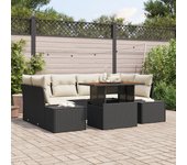 Conjunto de sofá de jardín vidaxl conjunto de 7 beige y negro ratán, tela