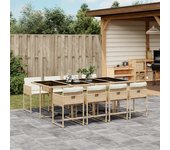 Conjunto de comedor de jardín y cojines 9 piezas poliratán beige