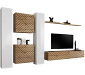 Juego de muebles de diseño para salón switch vi, roble/blanco, acabado roble efecto fresado y blanco brillante.