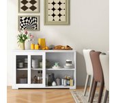 Aparador de cocina bajo con 2 estantes, puerta de cristal deslizante, mueble de almacenamiento para vasos, bahut de cocina, 106,5 x 33 x 62,5 cm
