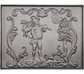 Placa de chimenea de hierro fundido regreso de la caza gris h. 46,5 cm x l. 58,5 cm