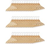 Relaxdays pack de perchas, perchas de madera para el armario, gancho giratorio, hxl: 22,5x44,5 cm, natural, pack de 48