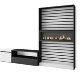 Muebles de salón para tv, 260x35x186cm, para tv hasta 65, chimenea eléctrica, blanco y negro