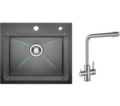 Fregadero de cocina 1 seno 50×45×18,5cm fregadero de acero inoxidable negro + mezclador de cocina para sistema de ósmosis