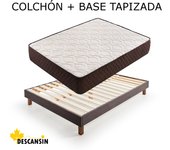 Pack colchon y base tapizada gris con patas | medidas 135 x 190 | gris | ideal para personas con dolores de espalda | silenciosa | descansin