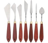 Juego de cuchillos de pintura de 7 piezas, juego de cuchillos de pintura de acero inoxidable con mango de madera, juego de raspadores de mezcla de esp