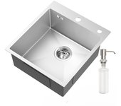 Fregadero cocina 1 contenedor 44*49*20cm,de acero inoxidable 304 con filtro de drenaje/distribuidor de jabón,fregadero empotrado/poner,plata