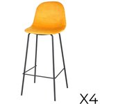 Lote de 4 taburetes de bar con respaldo de terciopelo amarillo y estructura de metal colección laly - estilo industrial