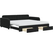 Sofá cama nido con cajones terciopelo negro 100x200 cm